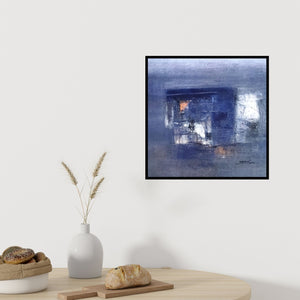 In-situ view of Dnyaneshwar Dhavale's 'Gray Untitled (Oceanic Depths**)' painting in a room