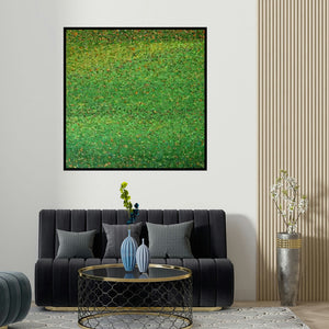 Vinit Kumar's 'Green Abstract (Emerald Dream)' painting visualized above a sofa in a contemporary room.