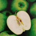 Food oil painting titled 'Green Apple', 10x12 inches, by artist Anjana Sihag on canvas board