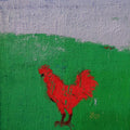 contemporary acrylic painting titled 'Green Field Blue Sky And A Cock', 31x30 inches, by artist Kumar Ranjan on canvas