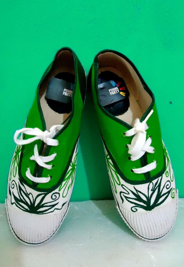 Green Flower Hand Painted Shoe Handicraft By Rithika Kumar