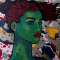 Figurative oil painting titled 'Green Girl', 12x12 inches, by artist Suruchi Jamkar on Canvas