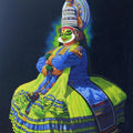 Figurative acrylic painting titled 'Green Kathakali', 36x30 inch, by artist Prashantt Yampure on Canvas