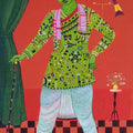 Figurative acrylic painting titled 'Green Man', 30x20 inches, by artist Bhaskar Lahiri on Canvas