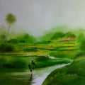 Nature oil painting titled 'Green Nature I', 36x48 inches, by artist Narayan Shelke on Canvas