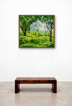 Green Peace (Sunlit Sanctuary) by artist Rahul Salve displayed in a Boutique Hotel Style Reception Area