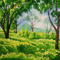 Landscape watercolor painting titled 'Green Peace', 15x11 inches, by artist Rahul Salve on Paper