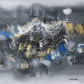 Abstract acrylic painting titled 'Grey Abstract II', 16x16 inches, by artist Deepak Guddadakeri on Canvas
