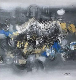 Grey Abstract Ii (Ethereal Cascade) by Deepak Guddadakeri, Original Acrylic Abstract Painting on Canvas, Small Square Wall Art