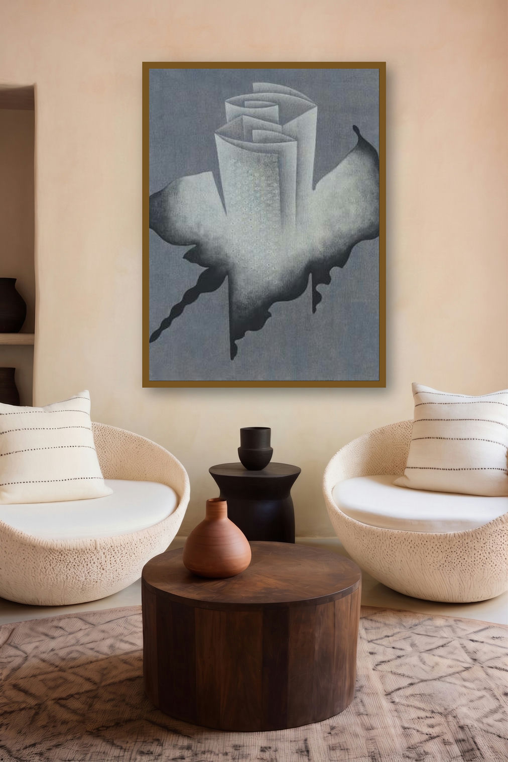 Grey Fold Abstract by artist Santosh More displayed in a Museum Style gallery