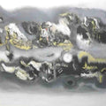 Abstract acrylic painting titled 'Grey Yellow Horizontal Abstract', 48x48 inches, by artist Deepak Guddadakeri on Canvas