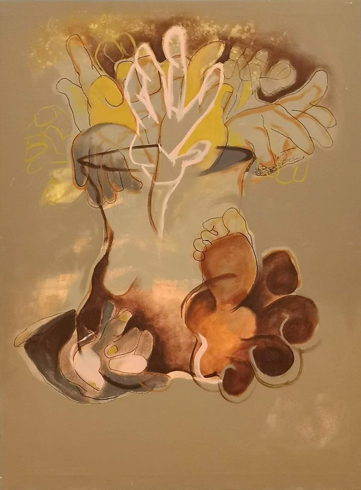 The Grind In The Crowd' contemporary acrylic-pen painting by artist Rasana Bhardwaj, 48x36 inch, on canvas