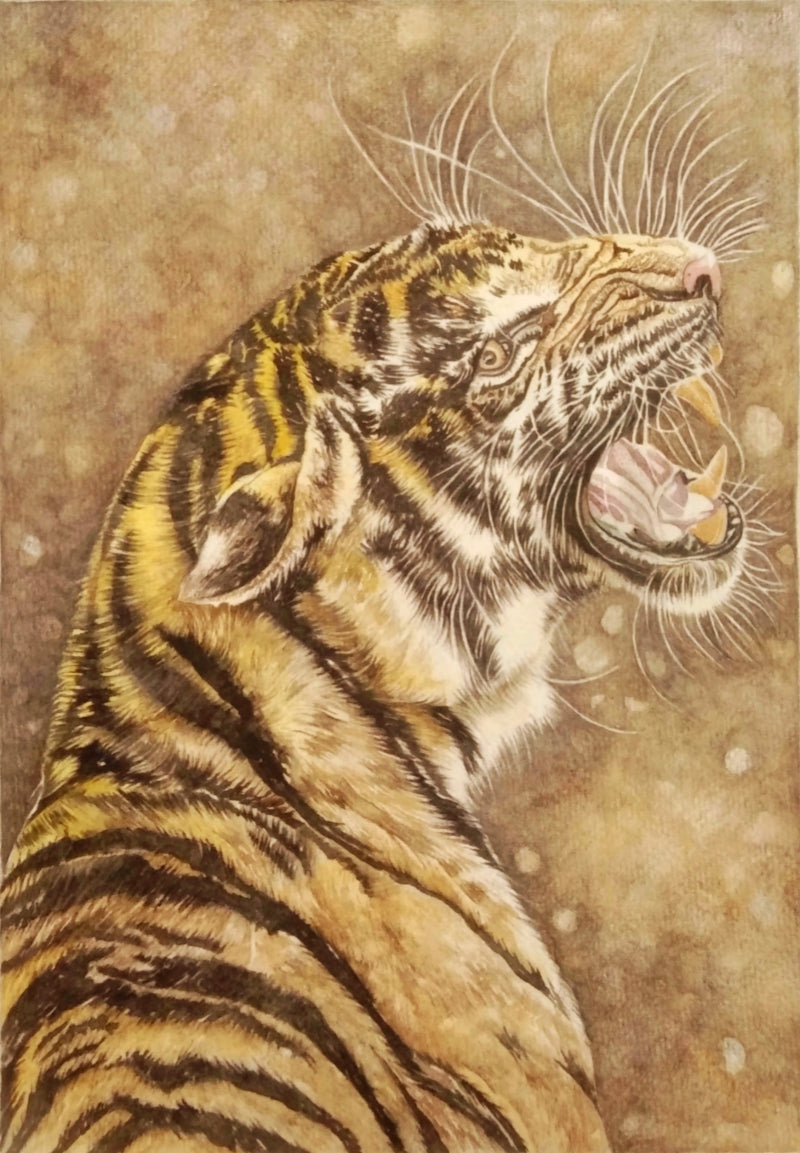 Growl' animals watercolor painting by artist Anjana Sihag, 12x9 inch, on paper