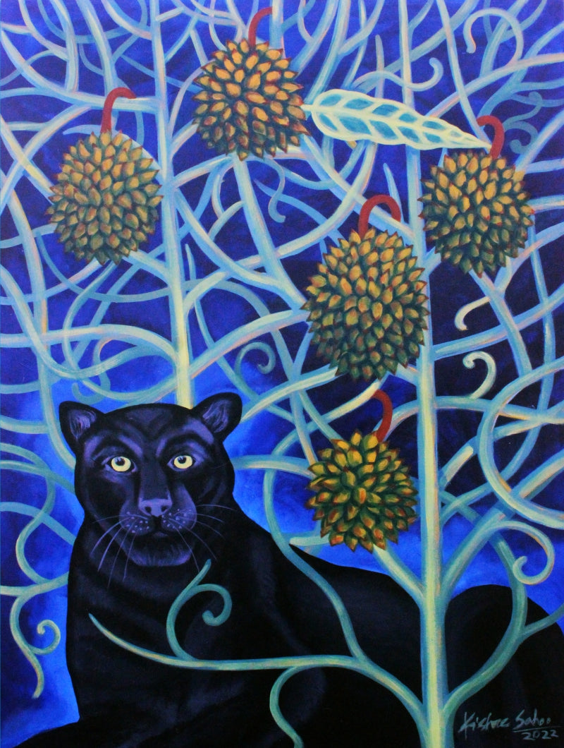 Guardian' animals acrylic painting by artist Kishore Sahoo, 48x36 inch, on canvas