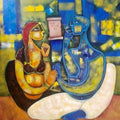 Figurative acrylic painting titled 'Gujarati Lovers', 48x48 inches, by artist Amit Rajvanshi on Canvas