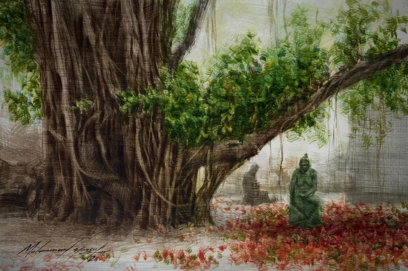 Gulmohar' figurative watercolor painting by artist Mohammad Yousuf, 10x14 inch, on paper