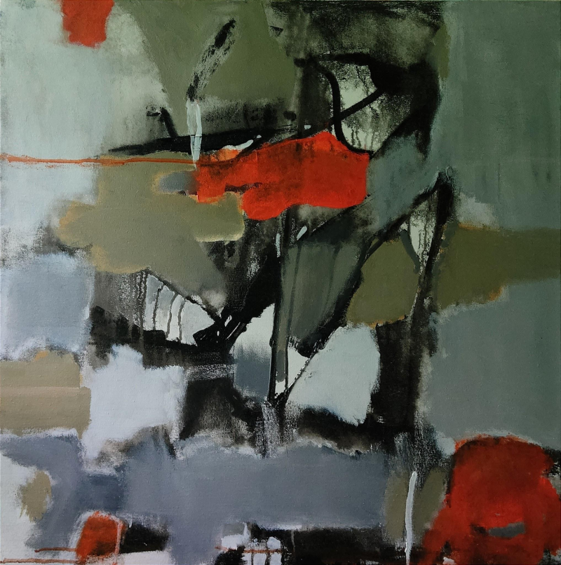 Gulmohar' abstract acrylic painting by artist Sharad Tarde, 30x30 inch, on canvas