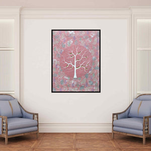 In-situ view of Sumit Mehndiratta's 'Gulvan Vriksh (Whispering Trees)' painting in a room