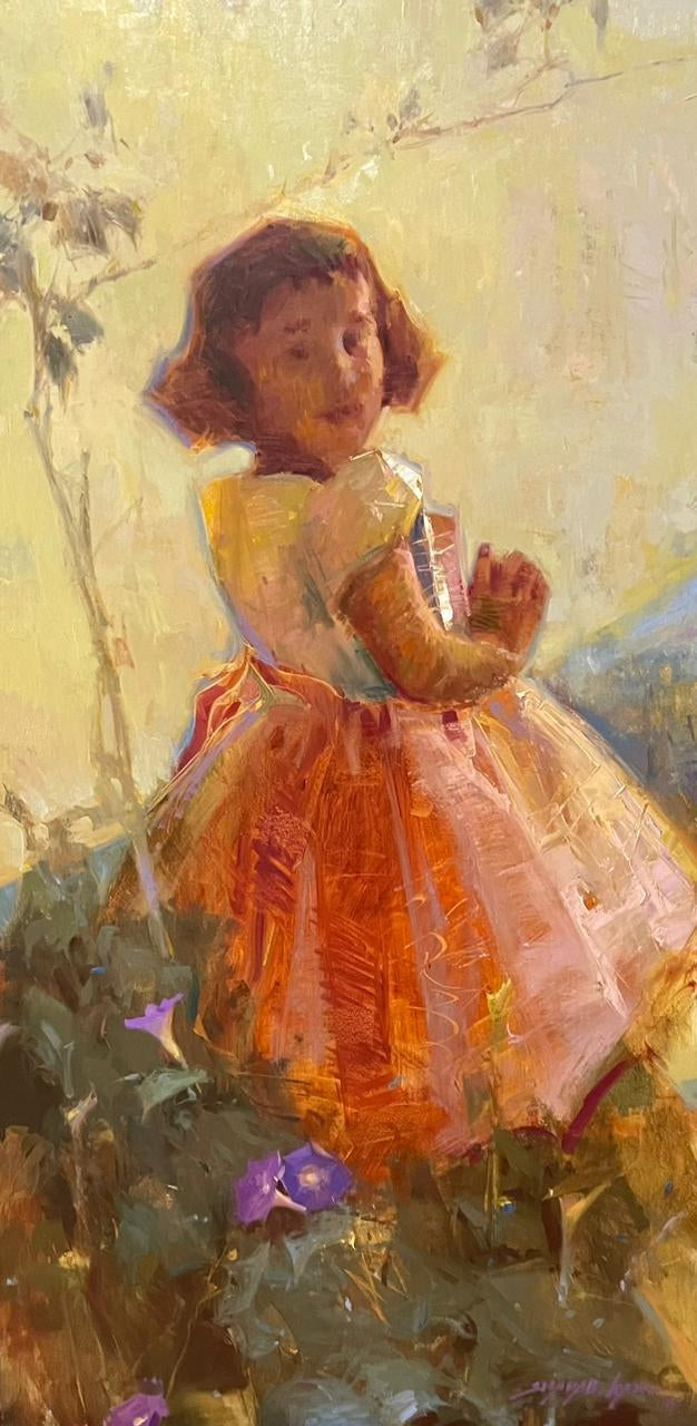 'Guncha' figurative oil painting by artist Shadab Kazi, 48x24 inch, on linen