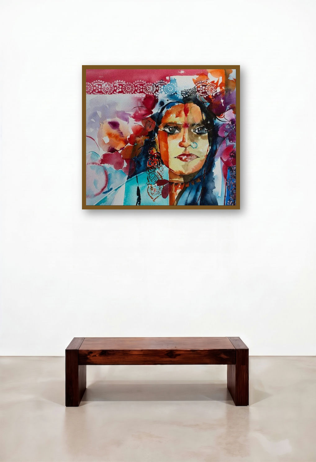 Gypsy (Blossoming Grace: A Portrait in Watercolor) by artist Veronique Piaser-Moyen displayed in a Coastal Home Office