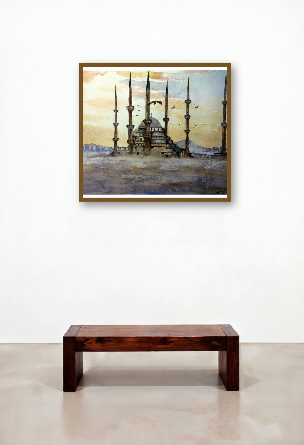 Hagia Sophia Instanbul Turkey (Sultan Ahmed Mosque at Dawn) by artist Arunava Ray displayed in a Minimalist Bedroom