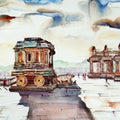 Hampi 7' religious watercolor painting by artist Shankar Lohar, 15x22 inch, on paper