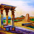 Landscape watercolor painting titled 'Hampi', 17x14 inches, by artist Chetan Agrawal on Handmade Paper