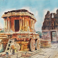 'Hampi Golden Glow' religious watercolor painting by artist Lasya Upadhyaya, 15x22 inch, on paper