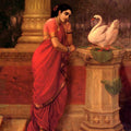 Figurative oil painting titled 'Hamsadamayanthi', 36x24 inches, by artist Raja Ravi Varma Reproduction on Canvas