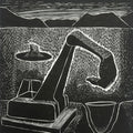 Hand In Land' contemporary wood cut printmaking by artist Prashant Kuwar, 22x20 inch, on paper