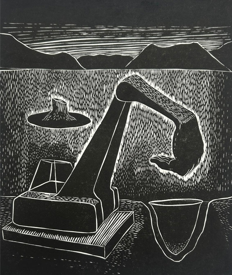 Hand In Land' contemporary wood cut printmaking by artist Prashant Kuwar, 22x20 inch, on paper