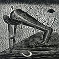 Handy Caped' contemporary wood cut printmaking by artist Prashant Kuwar, 20x22 inch, on paper