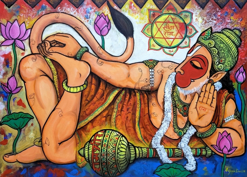 Hanuman' religious acrylic painting by artist Arjun Das, 30x40 inch, on canvas
