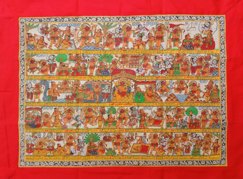 Hanuman Chalisa 1' religious phad traditional Art by artist Abhishek Joshi, 24x36 inch, on handmade cotton canv