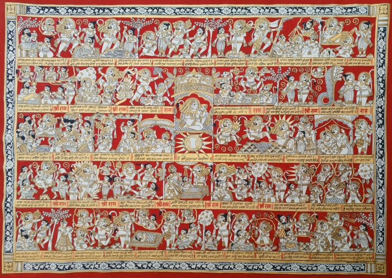 Hanuman Chalisa 5' religious phad traditional Art by artist Abhishek Joshi, 24x36 inch, on handmade cotton canv