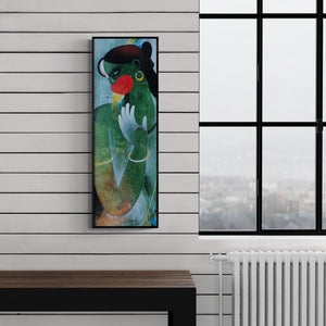 Preview of 'Hanuman Ii (Contemplative Gaze)' Painting by Appam Raghavendra shown on a wall in a furnished room.