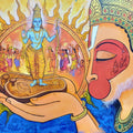 Hanuman Ki Drishti' religious acrylic painting by artist Arjun Das, 42x60 inch, on canvas