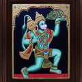 Religious tanjore traditional art titled 'Hanuman Sanjeevi Malai Tanjore', 24x18 inches, by artist Myangadi Tanjore on Plywood