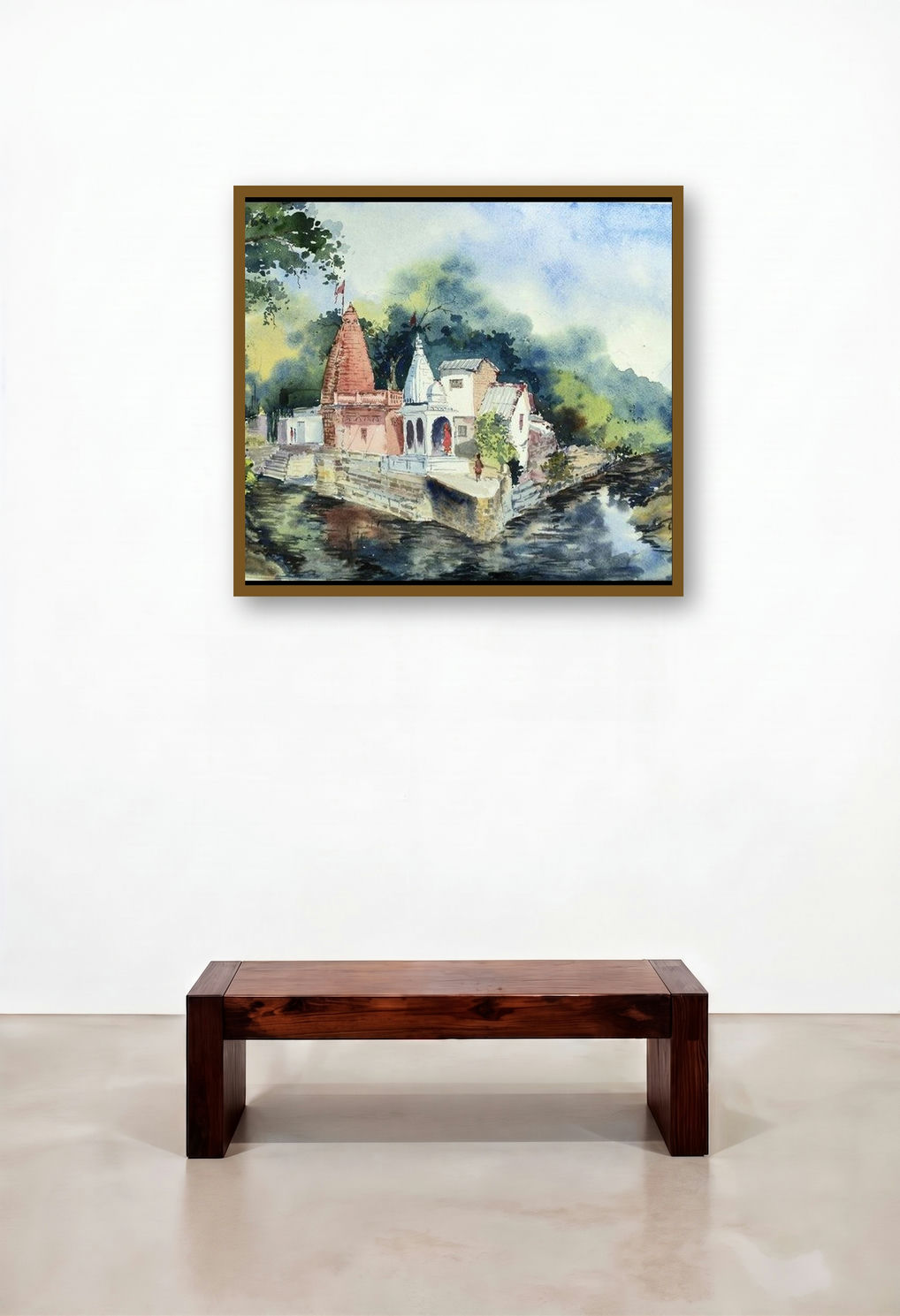 Hanuman Temple (Sacred Confluence) by artist Ghanshyam Dongarwar displayed in a Contemporary Luxury Penthouse