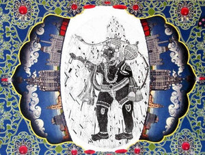 Hanuman1 by Amit Lodh, Original Mixed Media Religious Painting on Paper, Medium Horizontal Wall Art