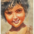 Portrait watercolor painting titled 'Happy', 20x14 inches, by artist Soven Roy on Handmade paper