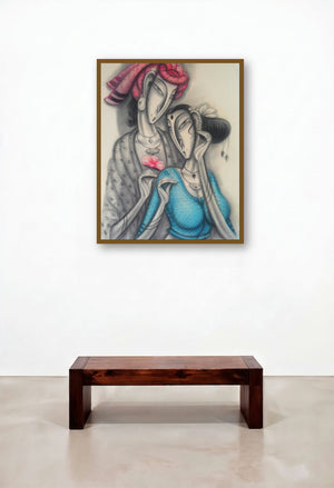 Happy Couple (Budding Romance) by artist Ramesh Pachpande displayed in a Transitional Library