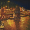 Religious oil painting titled 'Har Ki Pauri Ghat Haridwar', 48x36 inches, by artist Kamal Rao on Canvas