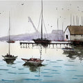 Seascape watercolor painting titled 'Harbour', 8x11 inches, by artist Arunava Ray on Paper