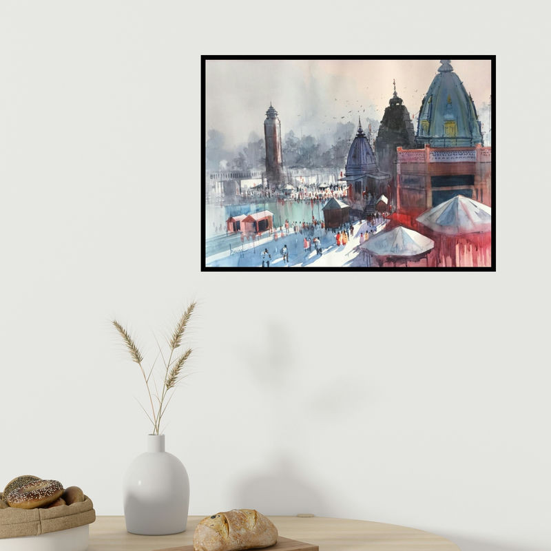 In-situ view of Bijay Biswaal's 'Haridwar (Varanasi Ghats)' painting in a room