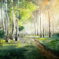 Landscape watercolor painting titled 'Harmoney With Nature', 14x21 inches, by artist Jitendra Sule on Handmade Paper
