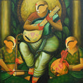 Figurative acrylic painting titled 'Harmonious Strings', 48x54 inches, by artist Anupam Pal on canvas