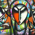 Harmony' figurative acrylic-charcoal painting by artist Jagannath Paul, 36x72 inch, on canvas