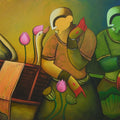 Harmony In Bloom' figurative acrylic painting by artist Anupam Pal, 36x72 inch, on canvas