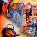 Religious acrylic oil painting titled 'Harmony of Banaras Ghat', 48x36 inches, by artist Arjun Das on Canvas